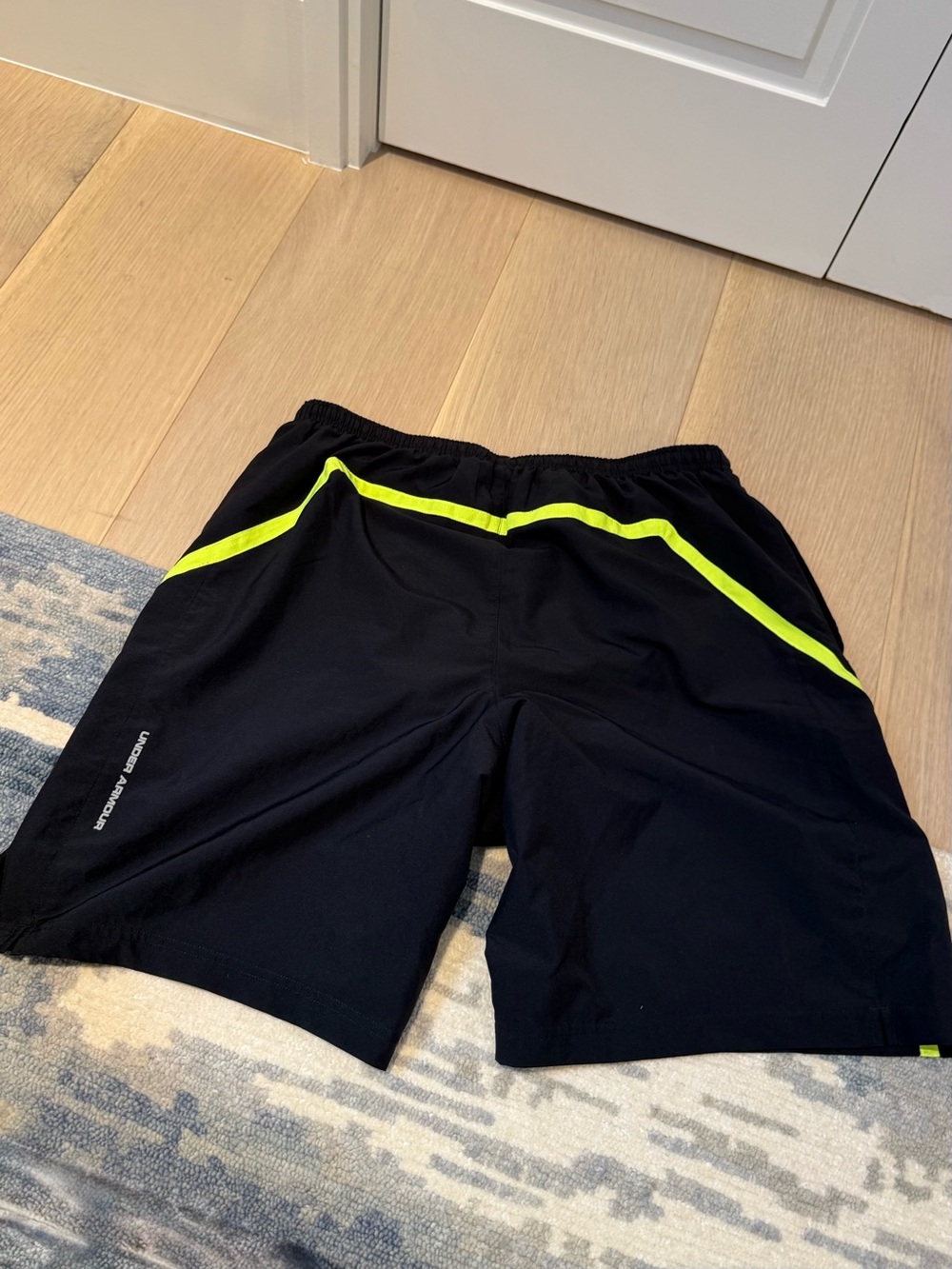 Under Armour Men’s Black Athletic Shorts with Neon Yellow Trim - Picture 5 of 6